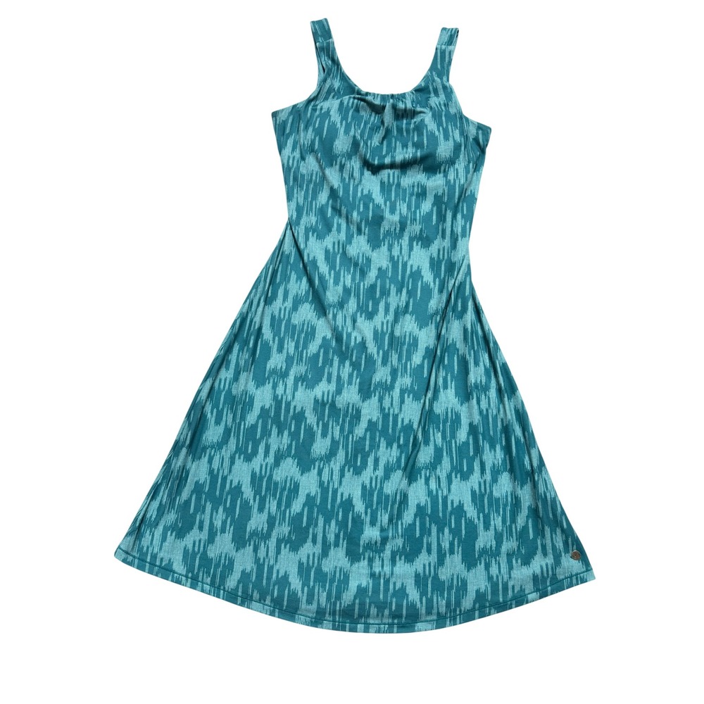Prana Quinn Dress Skypath S Teal Blue Ikat Print Built-in Bra Excellent Active